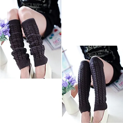 2 Pack of Womens Cable Knit Leg Warmers Knitted Crochet Long Socks