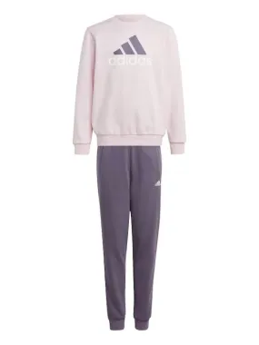 Adidas girl's tracksuit in fleece cotton with crew neck sweatshirt and trousers with cuff IJ6255 pink-plum