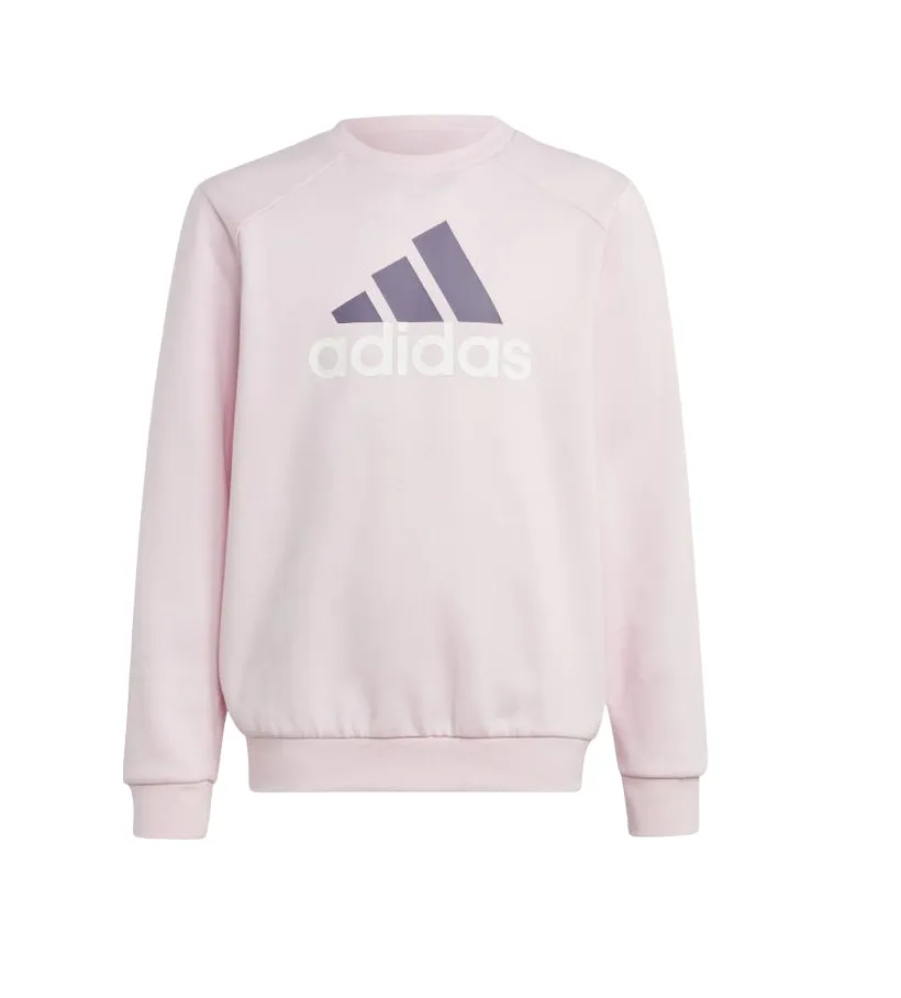 Adidas girl's tracksuit in fleece cotton with crew neck sweatshirt and trousers with cuff IJ6255 pink-plum