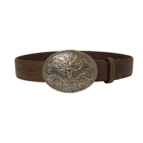 AndWest Boys' Leather Belt with Longhorn Buckle