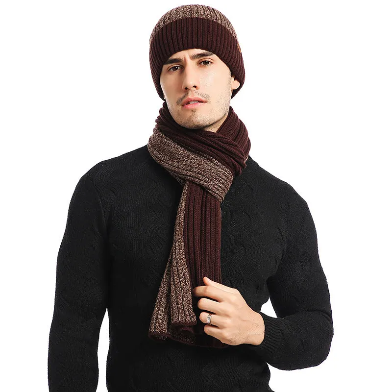 Autumn and Winter Woolen Cap Suit Color Matching Knitted Hat Thickened Scarf Gloves Three-Piece Set