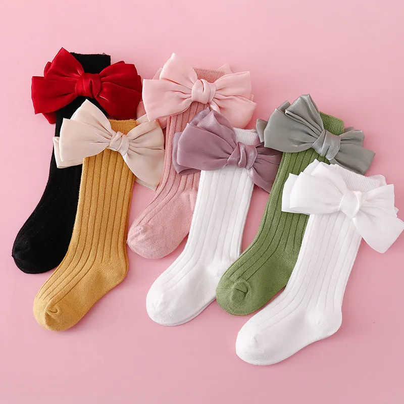 Baby Kid Girls Solid Color Bow Accessories Socks Wholesale 24011140