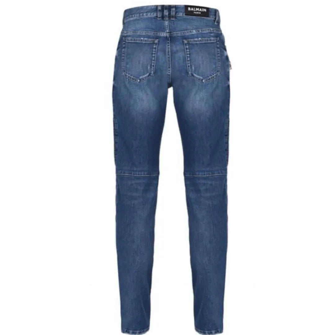 Balmain Ribbed Knees Blue Jeans