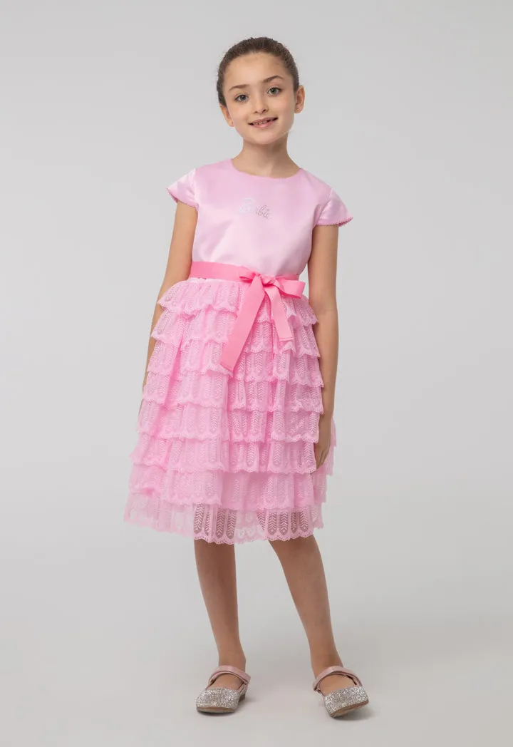 Barbie Layer Ruffle Lace Fabric Embellish Dress