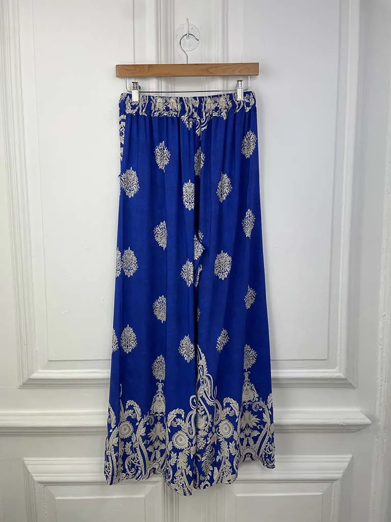 Baroque Wide Leg Trousers - Cobalt