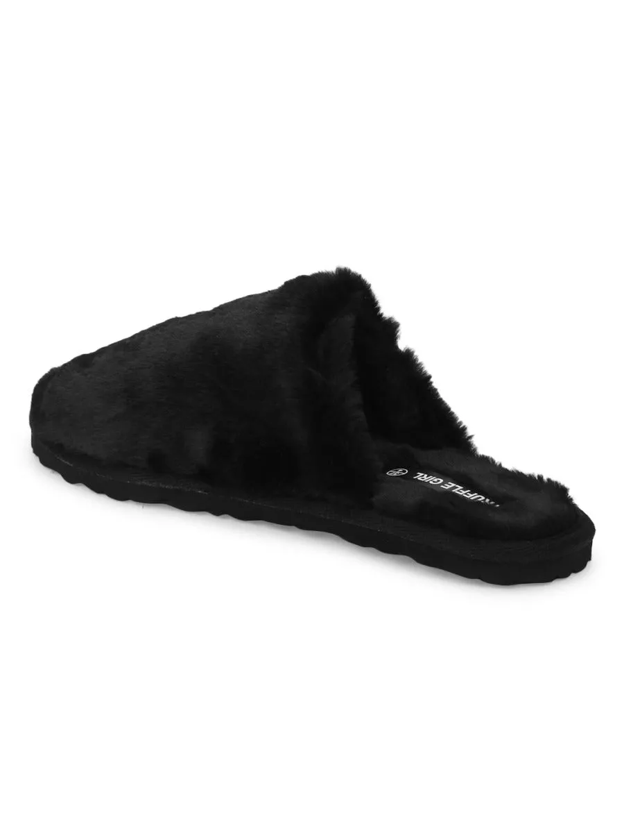 Black Faux Fur Fuzzy Slip Ons