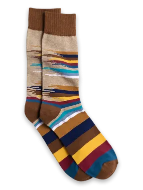 Brush Strokes Cotton Blend Sock - Brown Multi