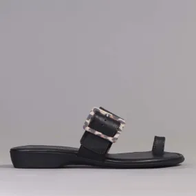 Buckle Strap Flat Sandals in Black - 12521