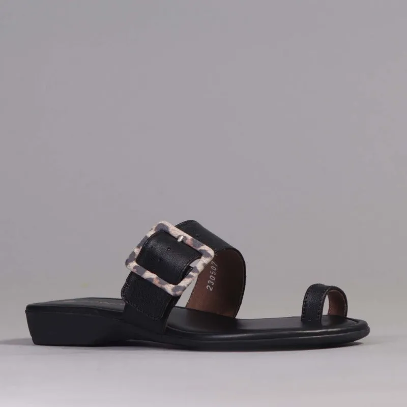 Buckle Strap Flat Sandals in Black - 12521