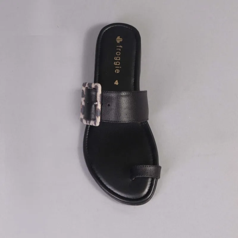 Buckle Strap Flat Sandals in Black - 12521