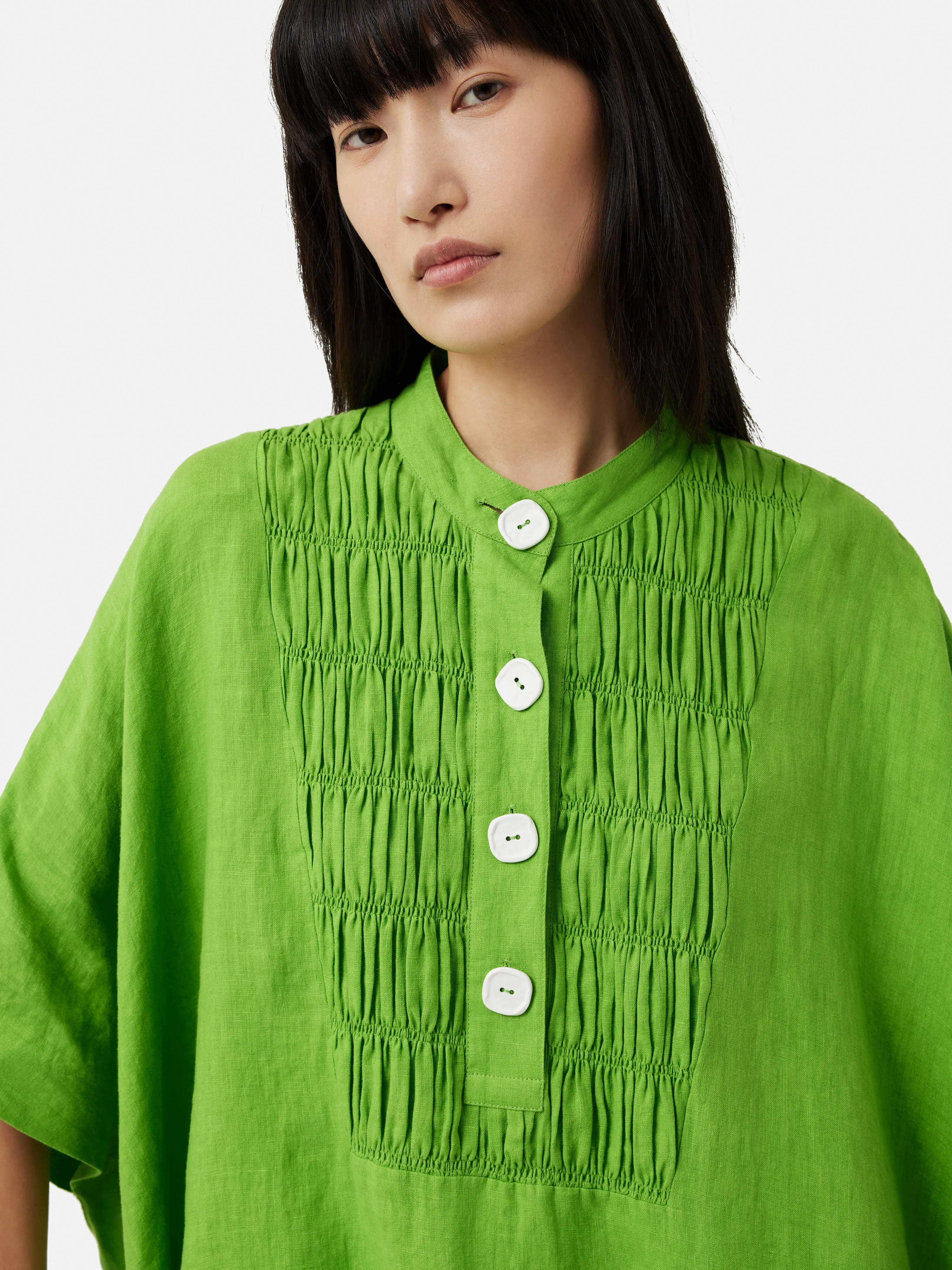 Button Detail Linen Kaftan | Green