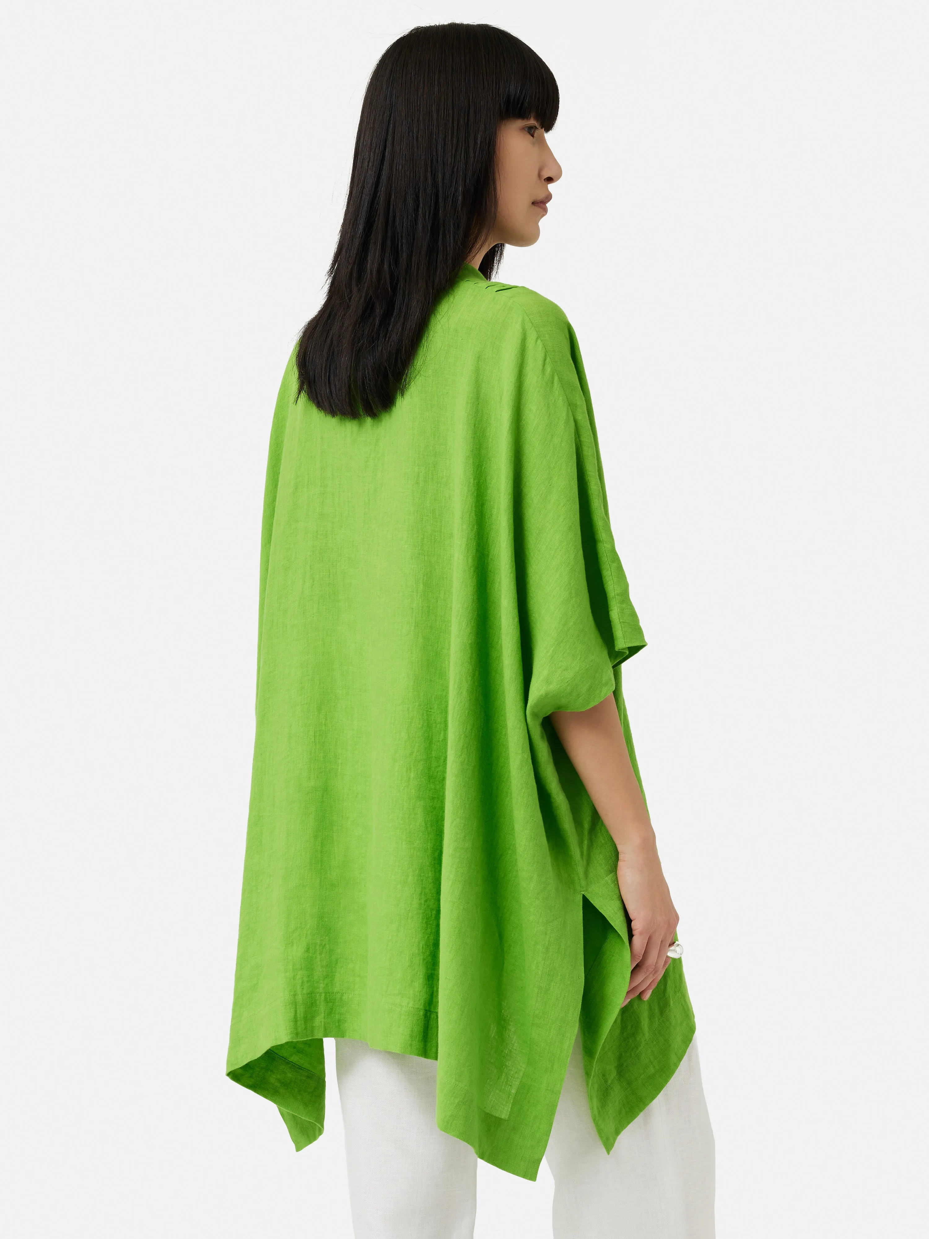 Button Detail Linen Kaftan | Green