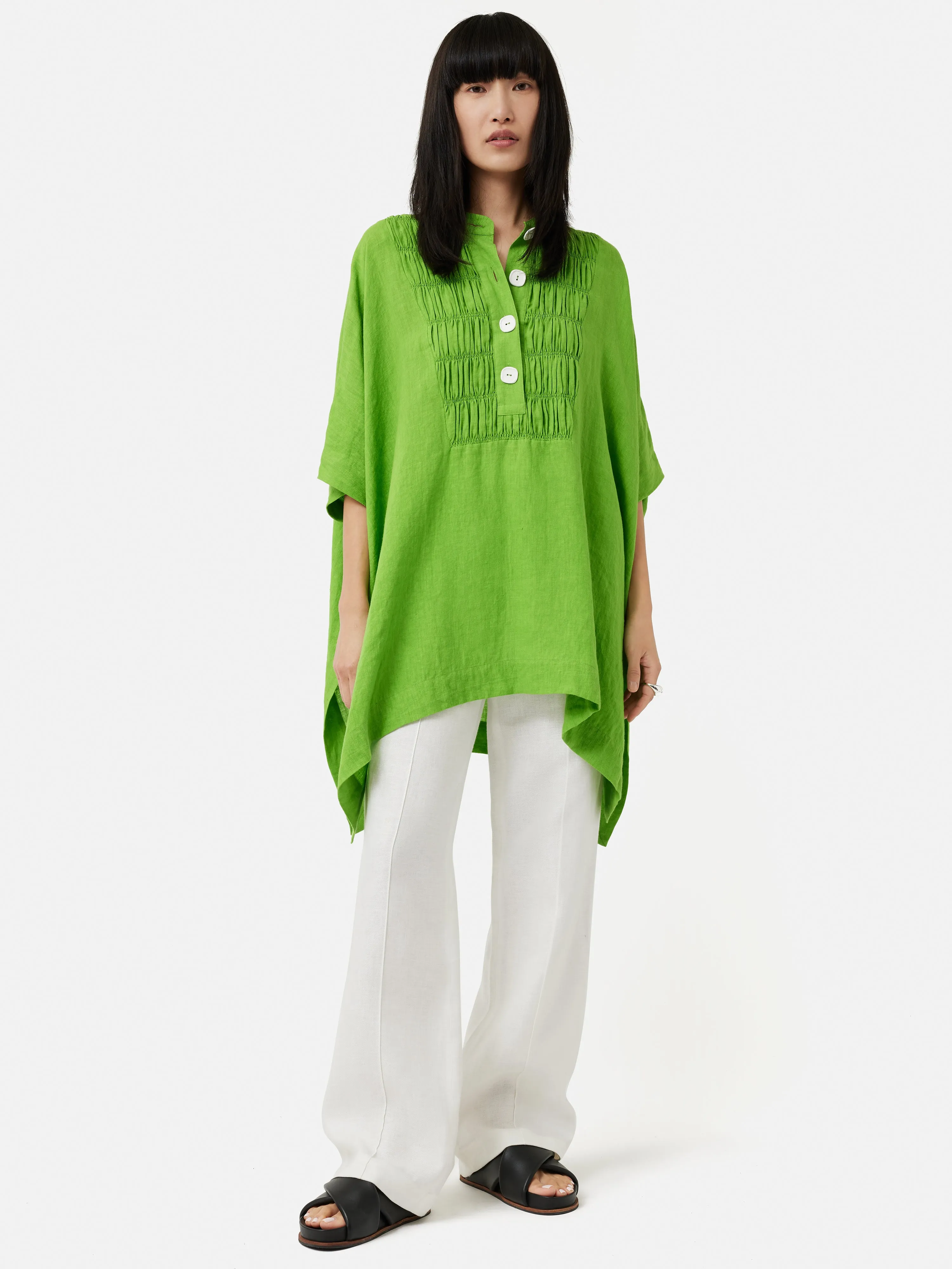 Button Detail Linen Kaftan | Green