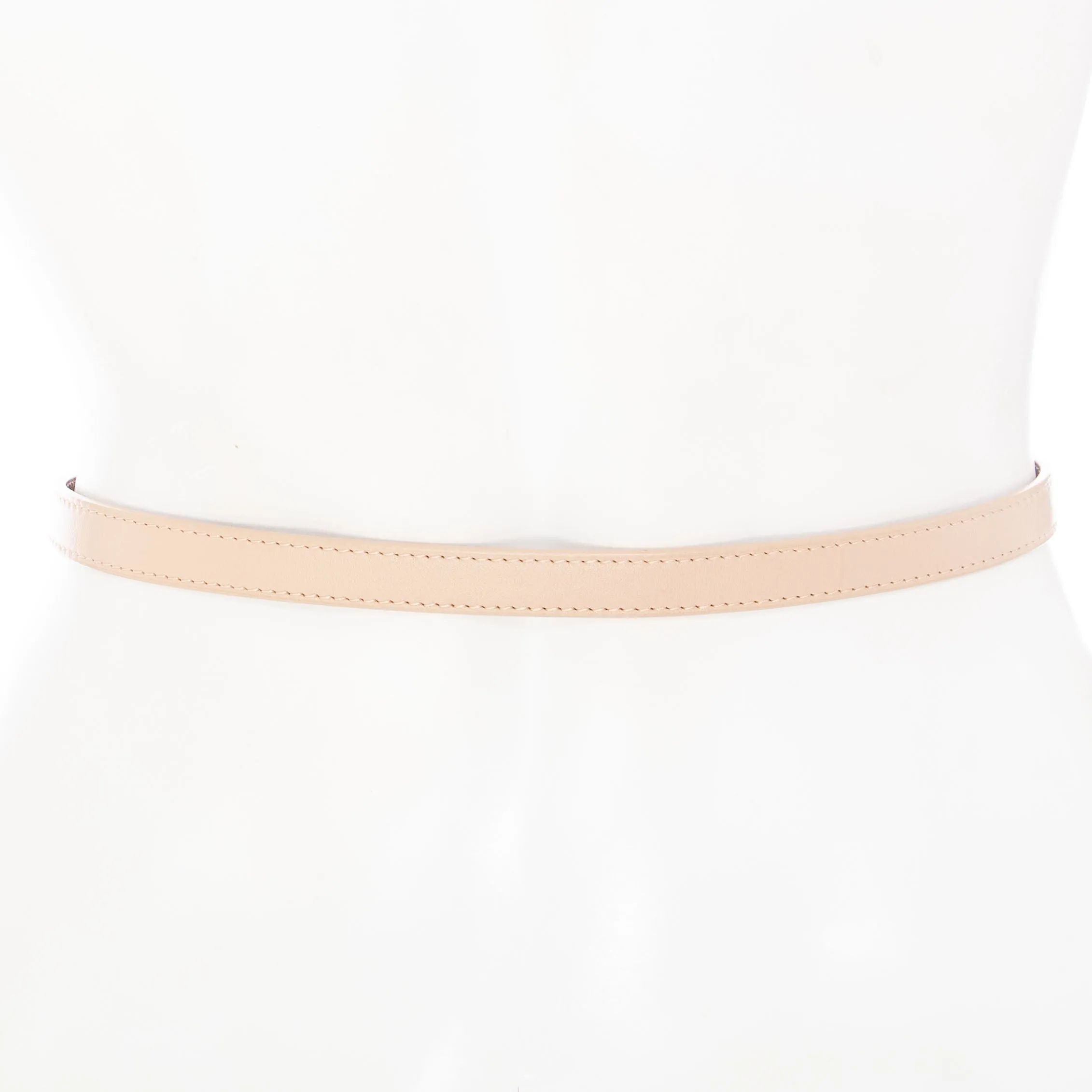 Cream Leather Oxidized Buckle Two-Tone Belt 65cm