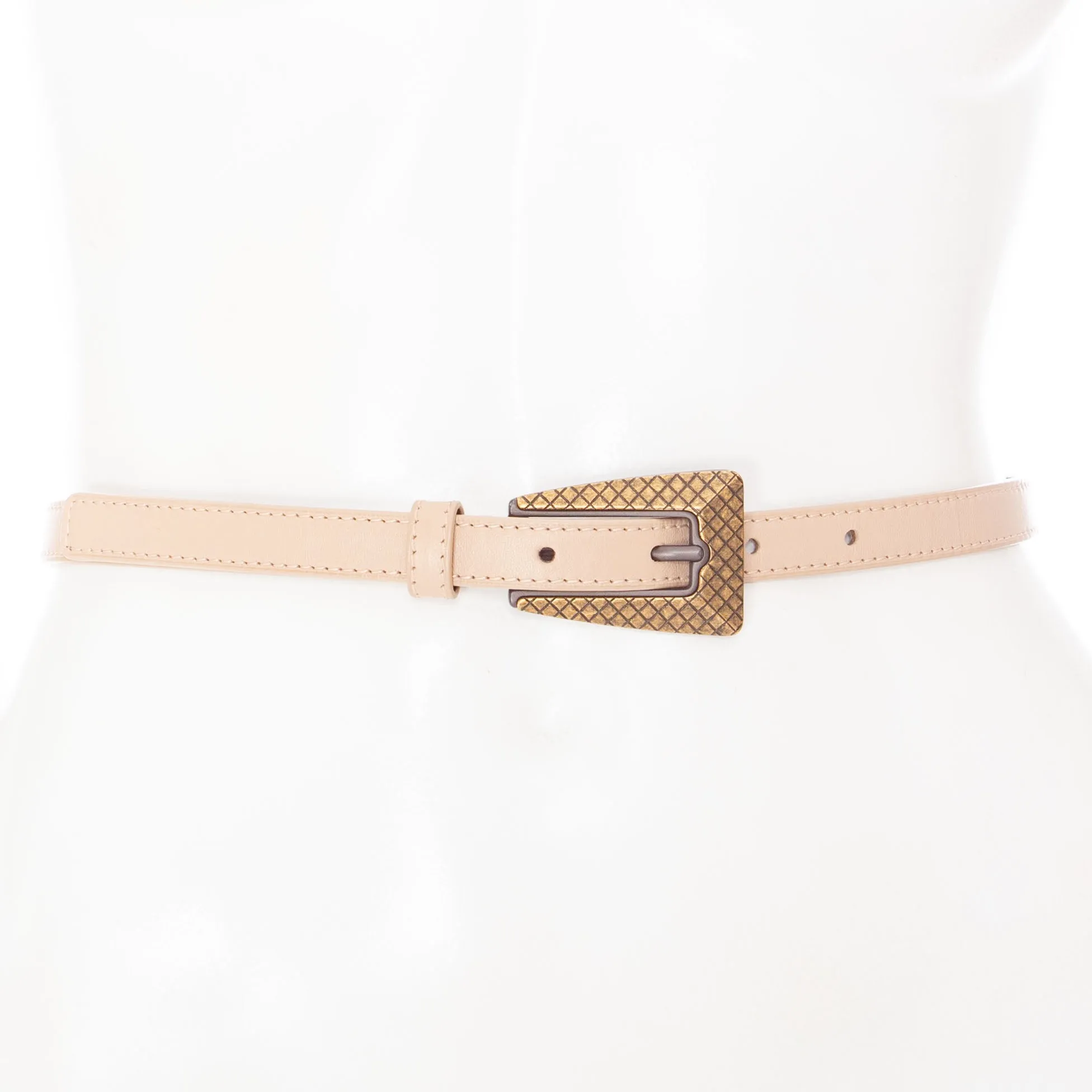 Cream Leather Oxidized Buckle Two-Tone Belt 65cm