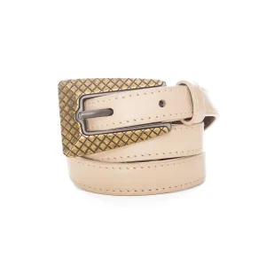 Cream Leather Oxidized Buckle Two-Tone Belt 65cm