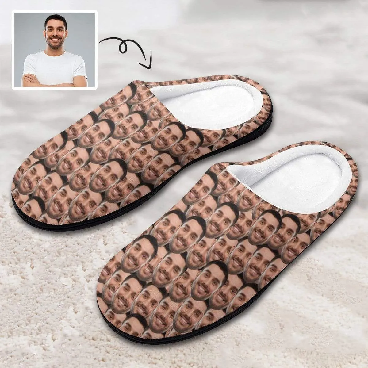 Custom Face Seamless All Over Print Cotton Slippers For Men Women