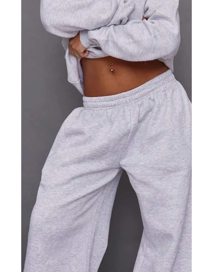 Fleece Wide Leg Joggers Pale Grey