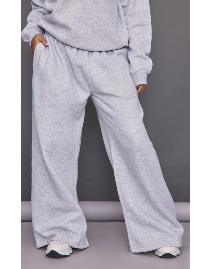 Fleece Wide Leg Joggers Pale Grey