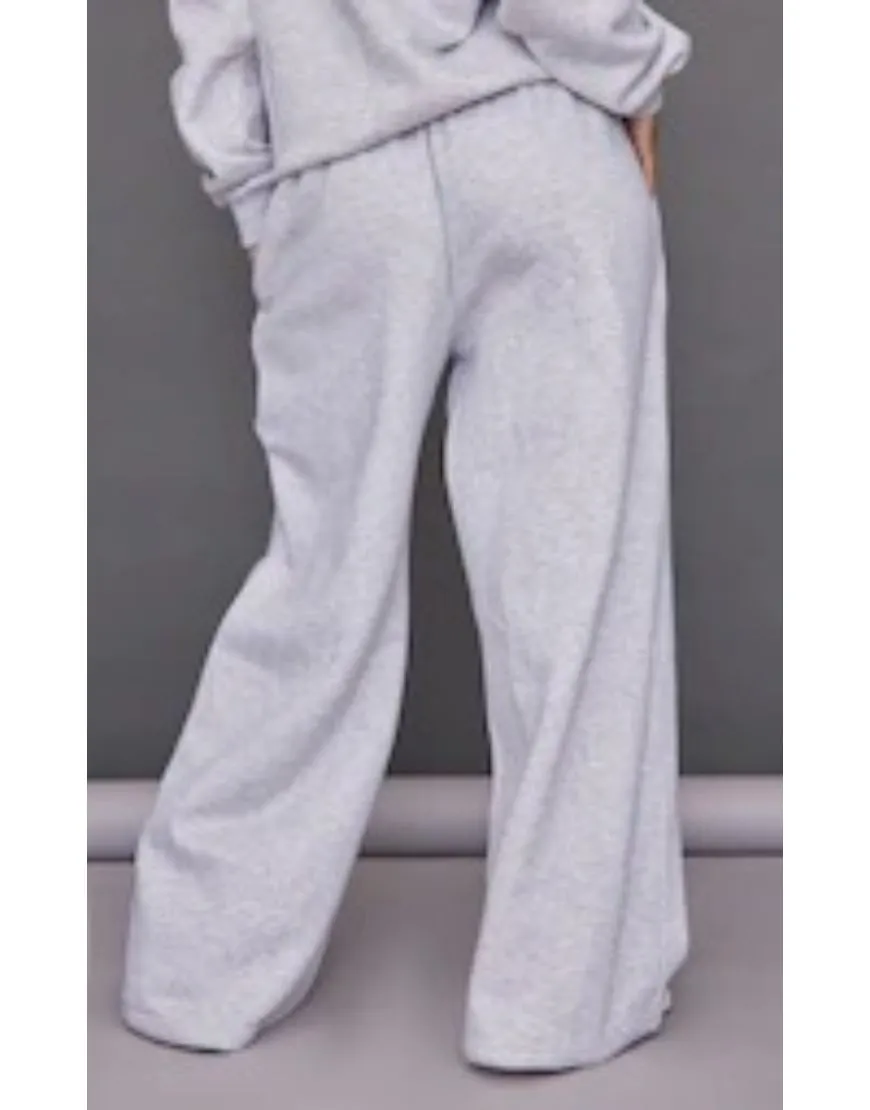 Fleece Wide Leg Joggers Pale Grey