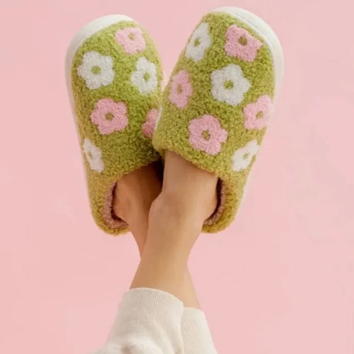 Flower Girl Green Floral Slippers