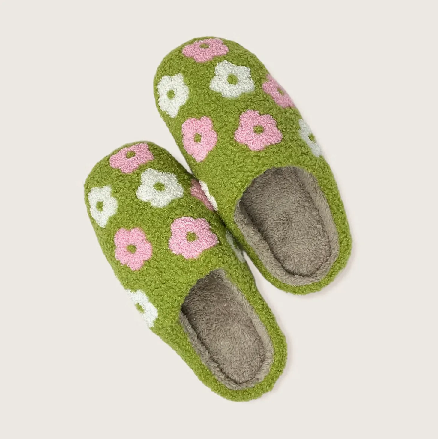 Flower Girl Green Floral Slippers