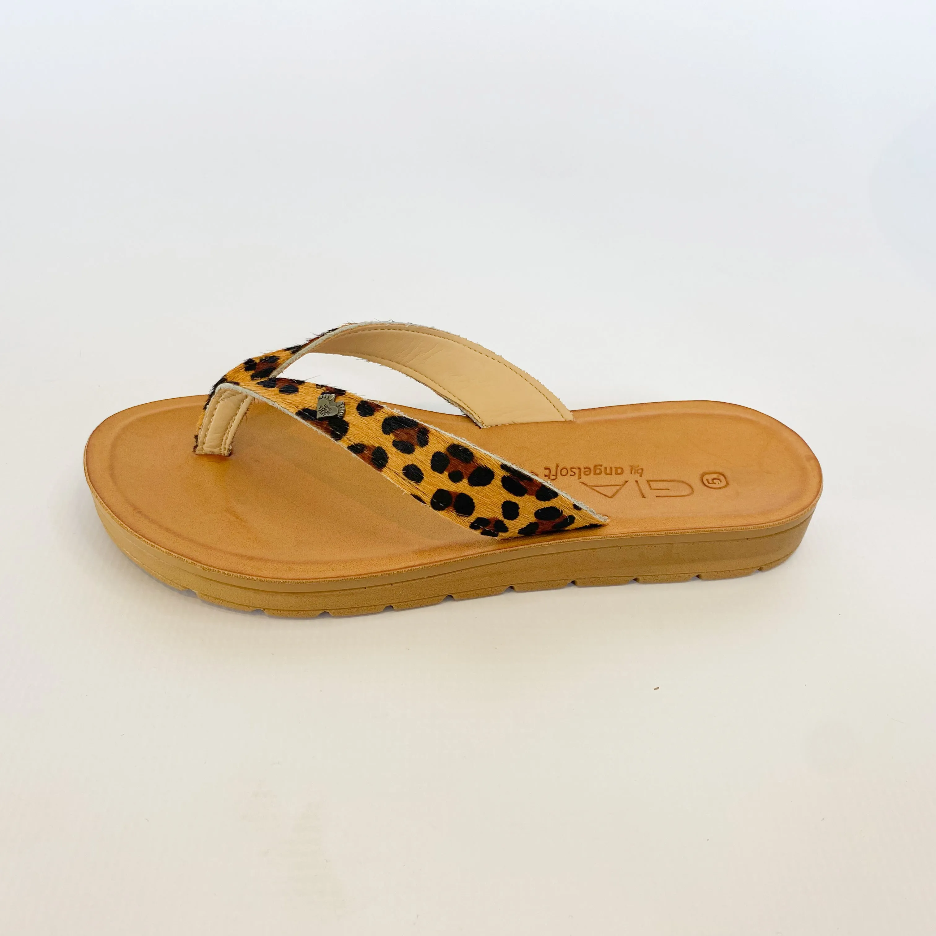 Gia leather cheetah thong sandal