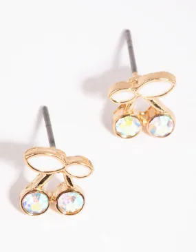 Gold & White Cherry Stud Earrings