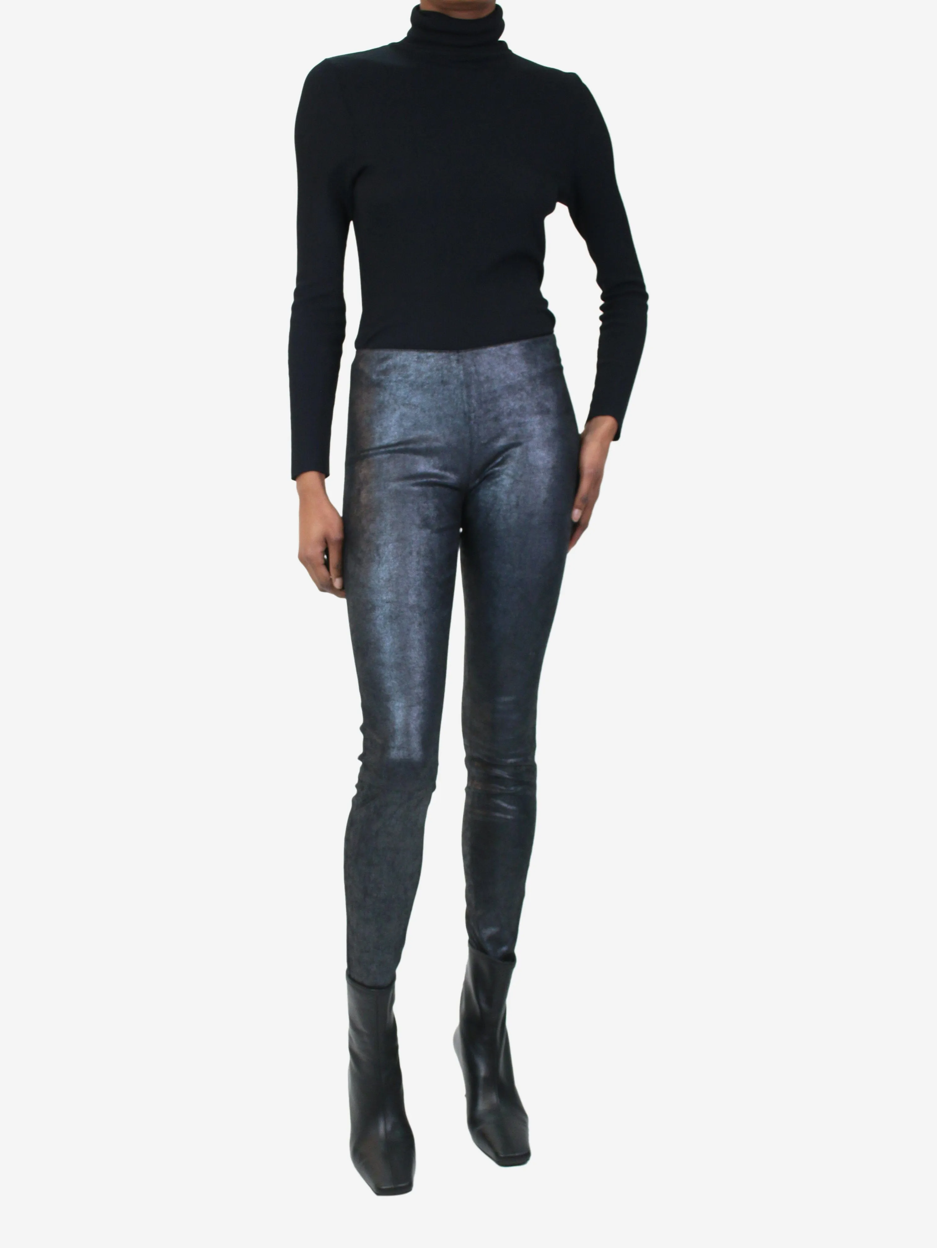 Grey skinny metallic trousers - size FR 34