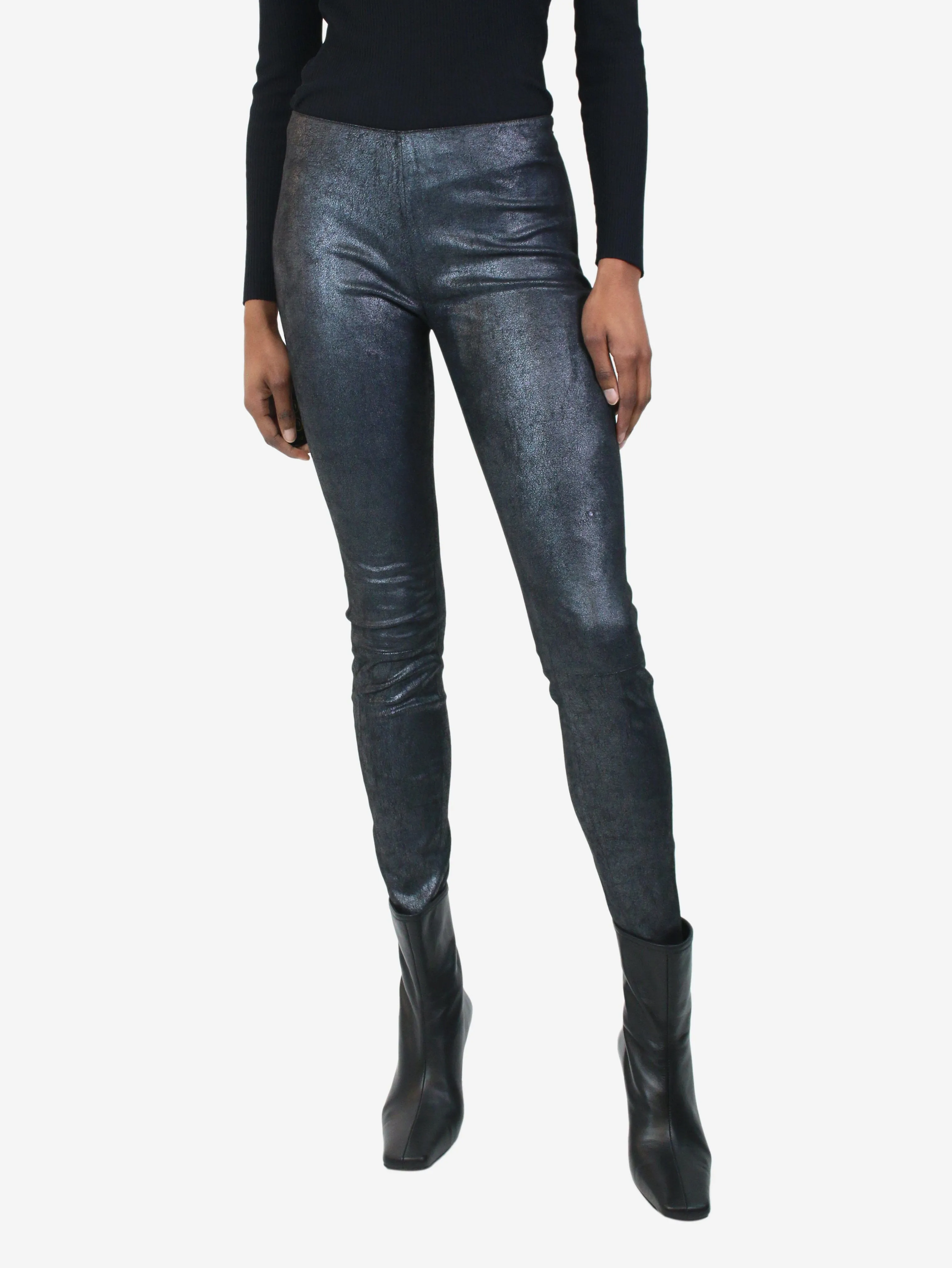 Grey skinny metallic trousers - size FR 34