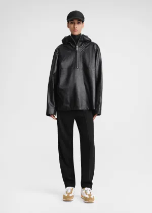 Half-zip leather anorak black