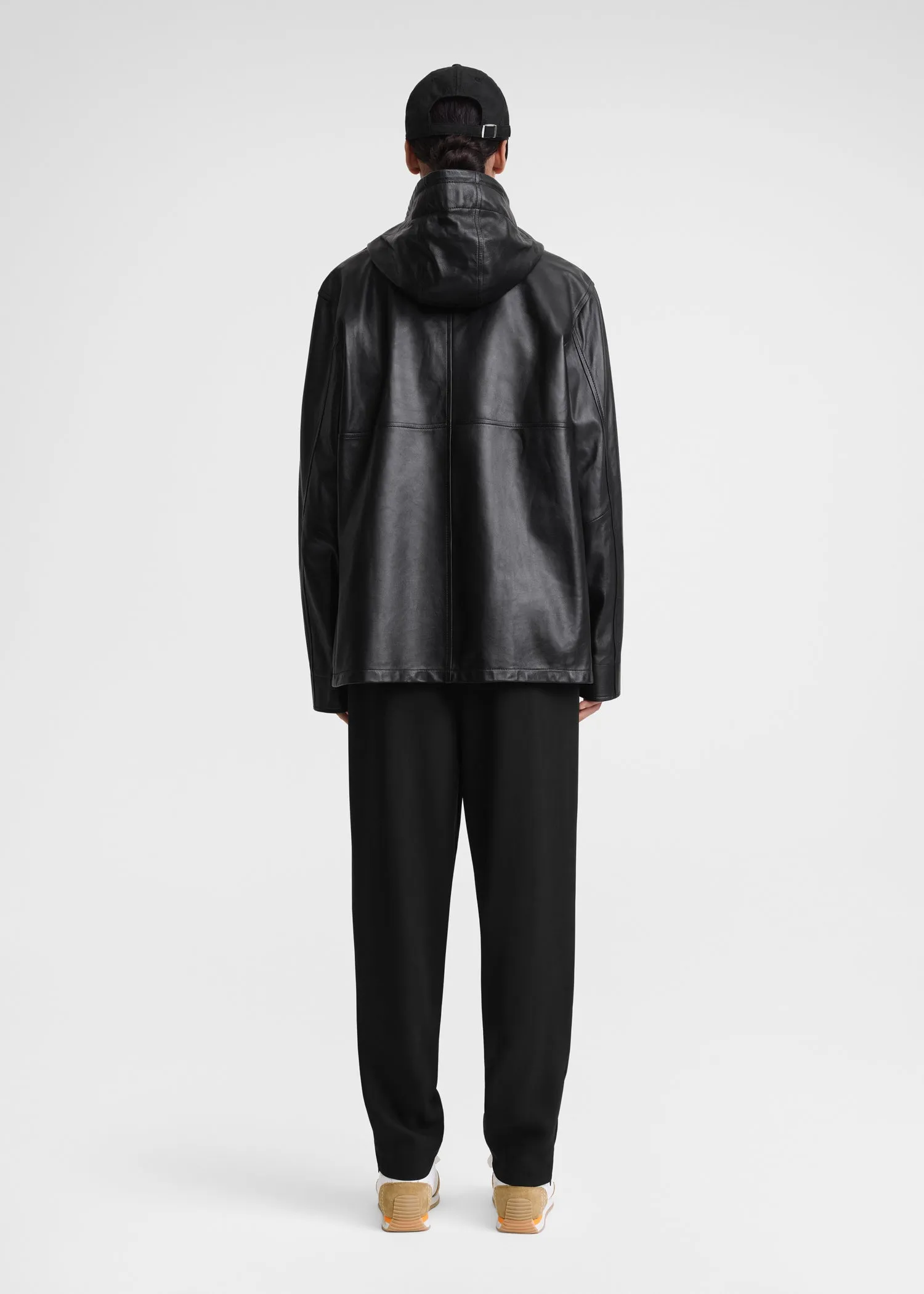 Half-zip leather anorak black