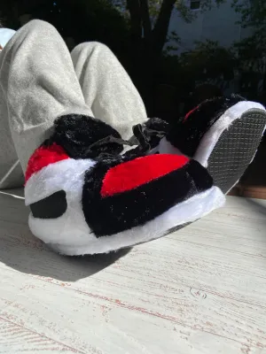 Hosiery | Slippers- High Top Plush Sneakers- Black/White/Red | Showcase