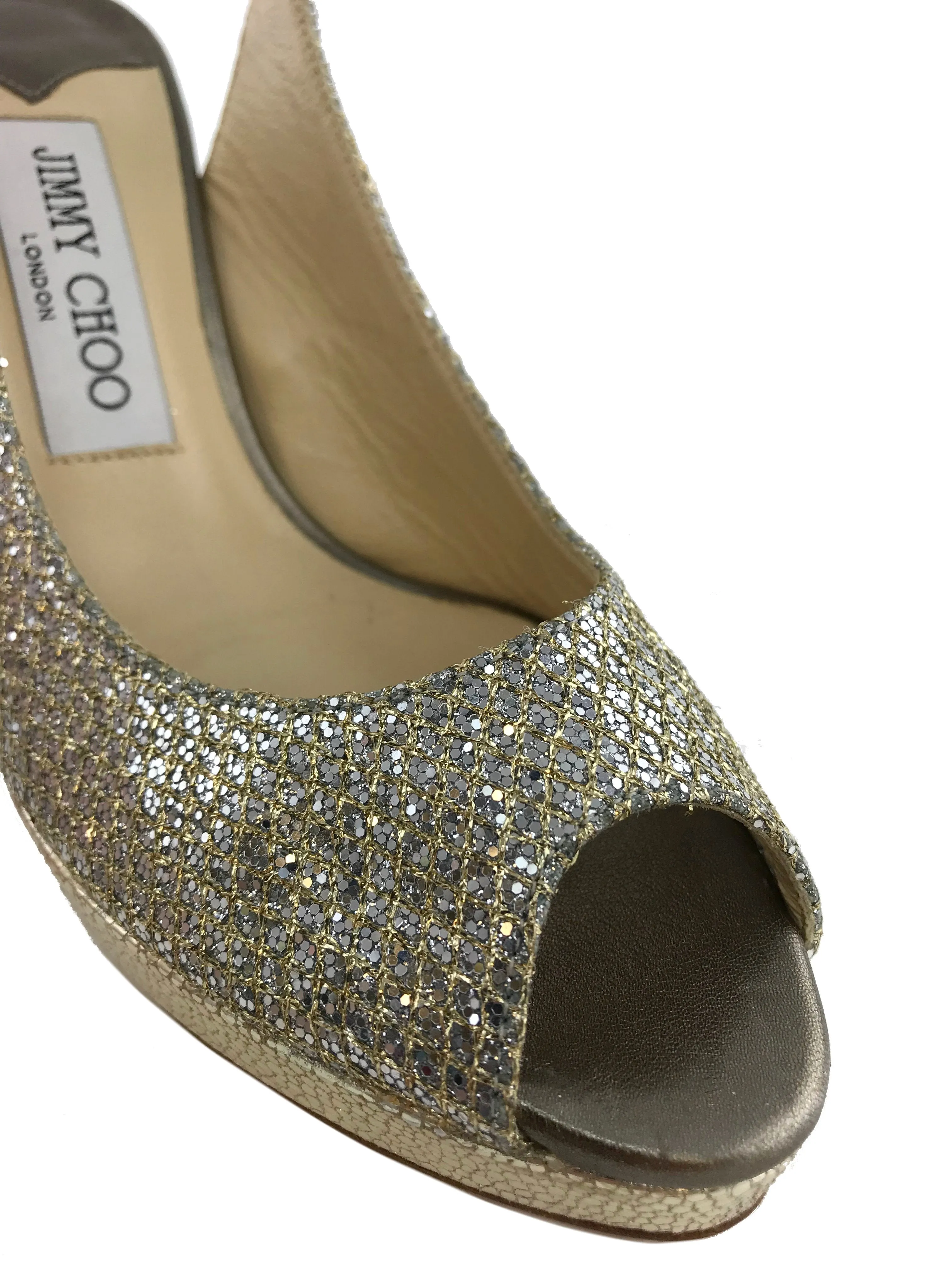 Jimmy Choo Nova Glitter Platform Slingback Sandal Size 6