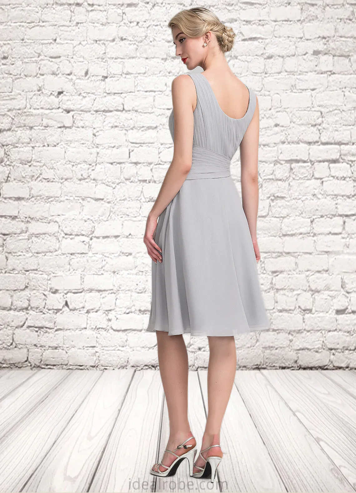 Kinsley A-Line Scoop Neck Knee-Length Chiffon Mother of the Bride Dress With Beading Cascading Ruffles STK126P0014751