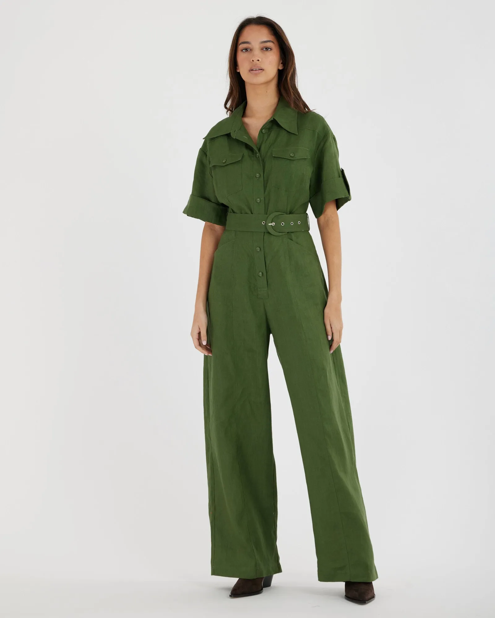 Lauren Linen Jumpsuit - Verdant