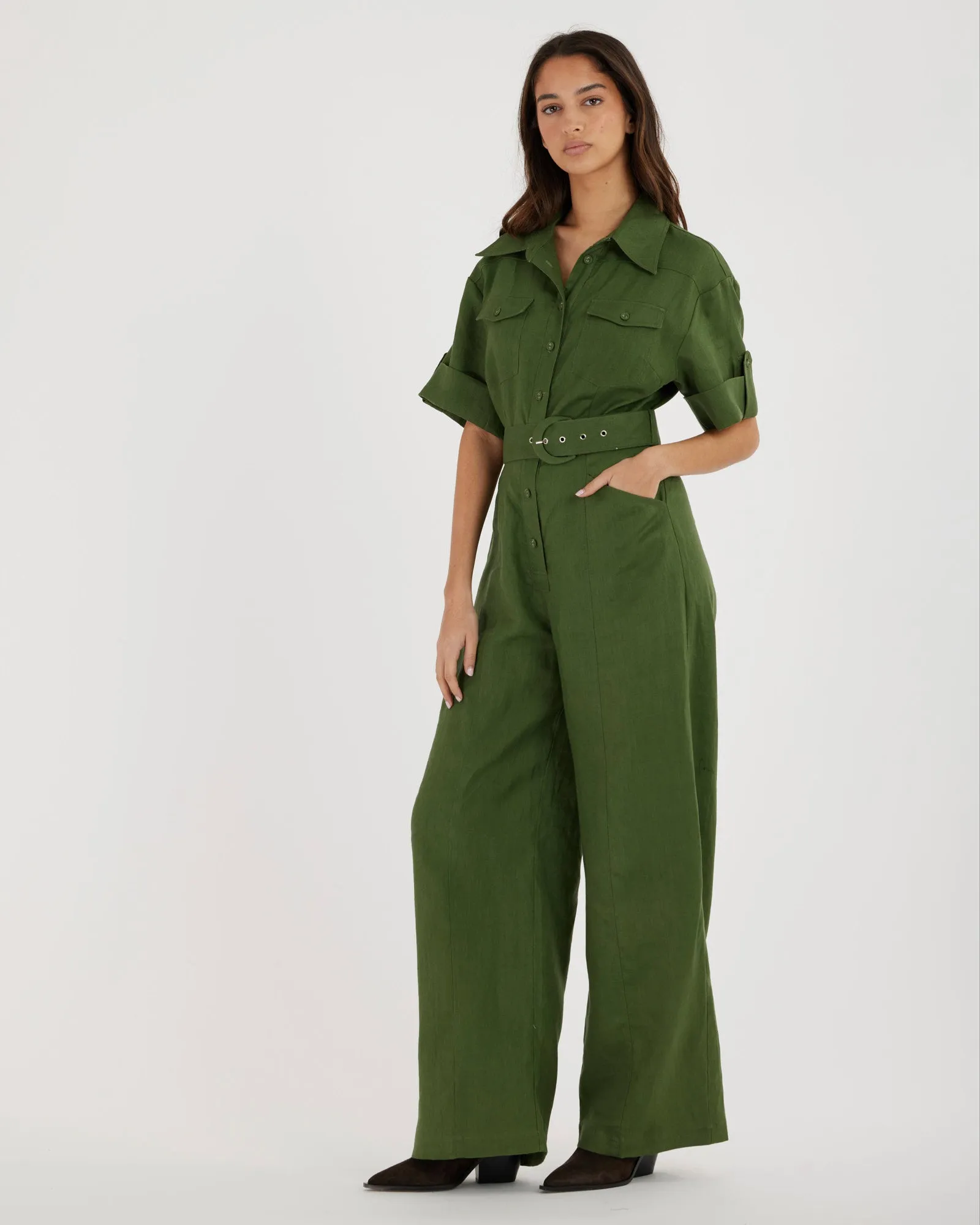 Lauren Linen Jumpsuit - Verdant