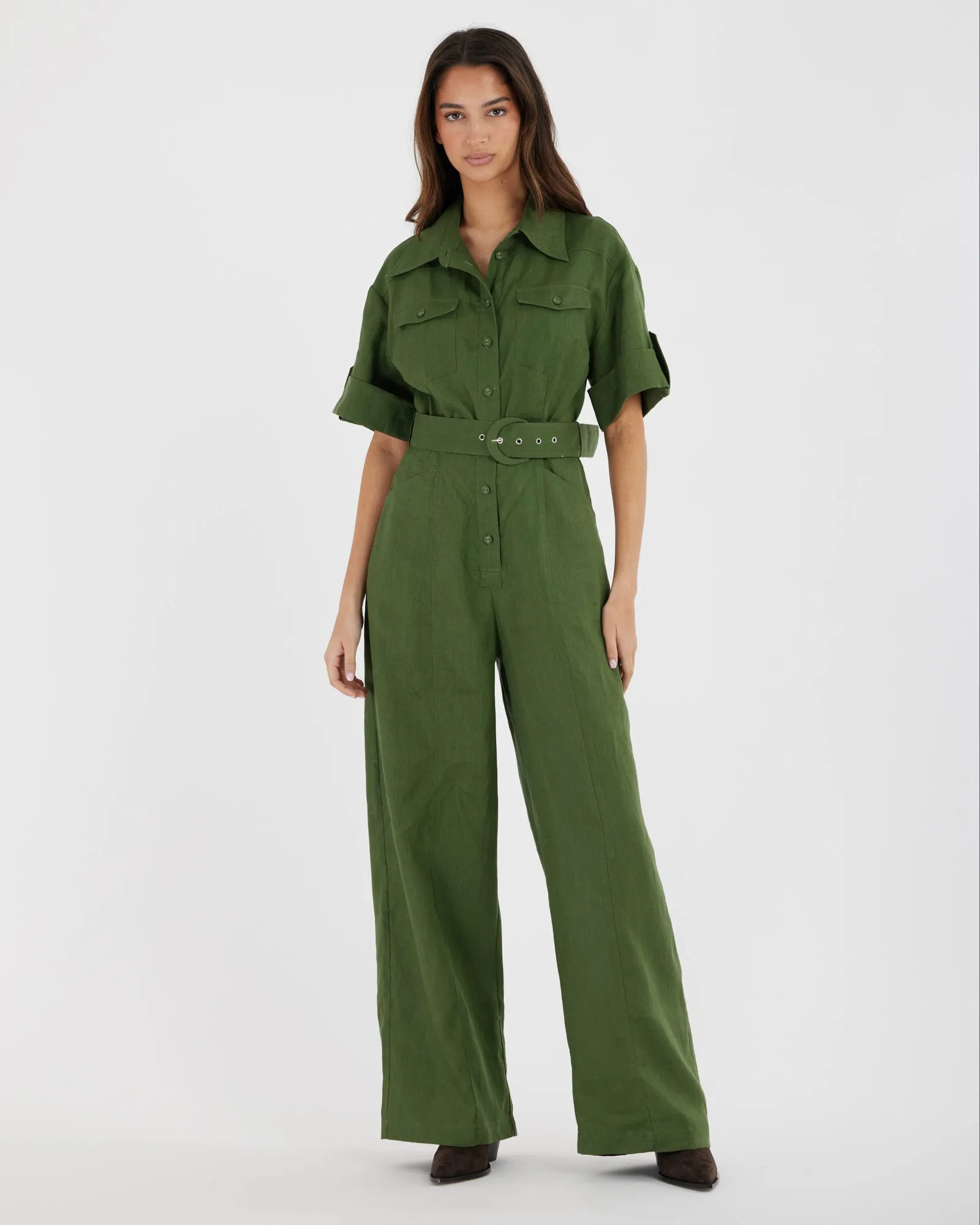 Lauren Linen Jumpsuit - Verdant