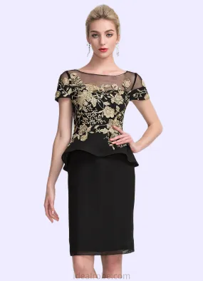 Lucy Sheath/Column Scoop Neck Knee-Length Chiffon Mother of the Bride Dress With Lace Cascading Ruffles STK126P0014887