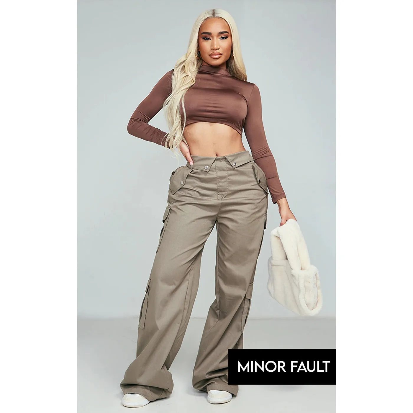 (Minor Fault) Khaki Fold Waist Band Cargo Trousers