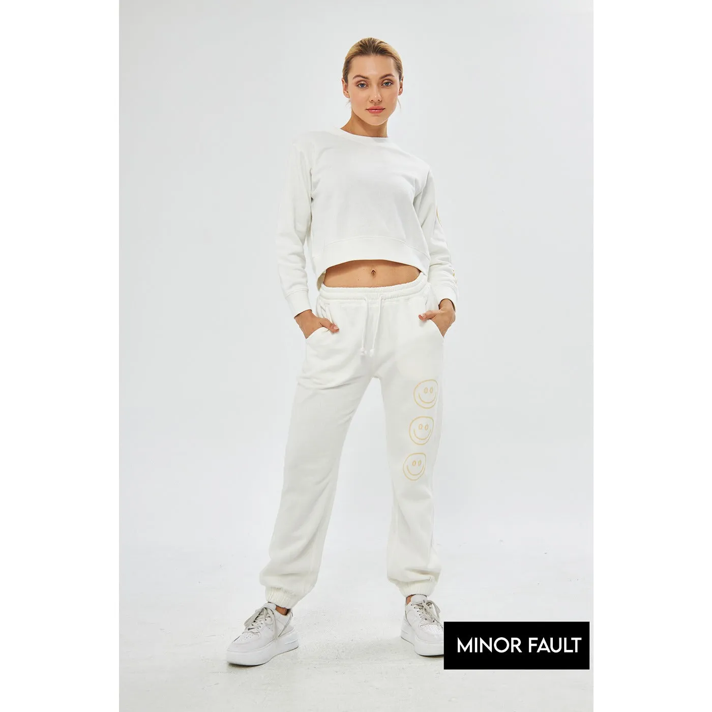 (Minor Fault) White Oversized Printed Joggers