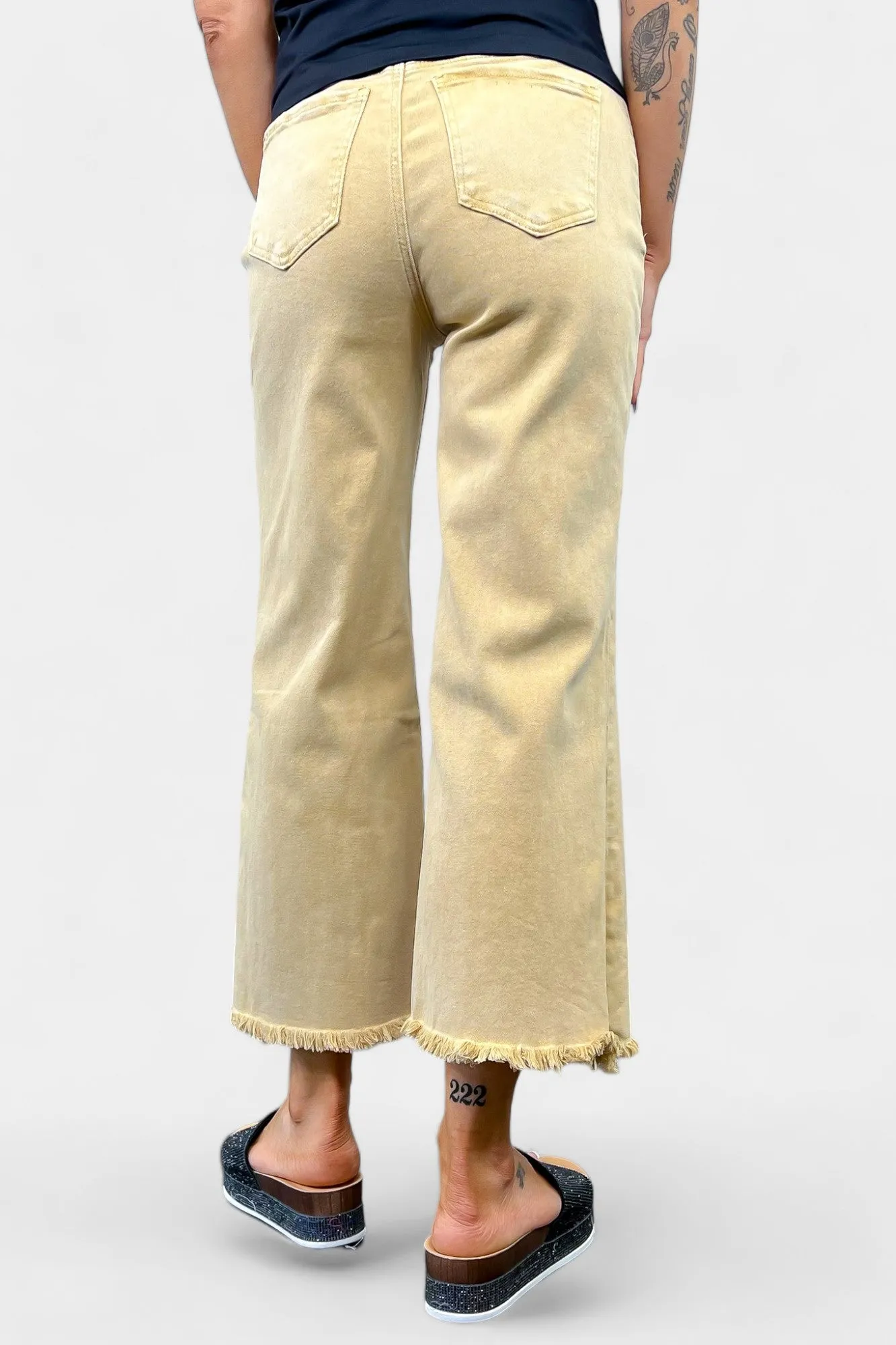 Mustard Acid Wash Frayed Jeans