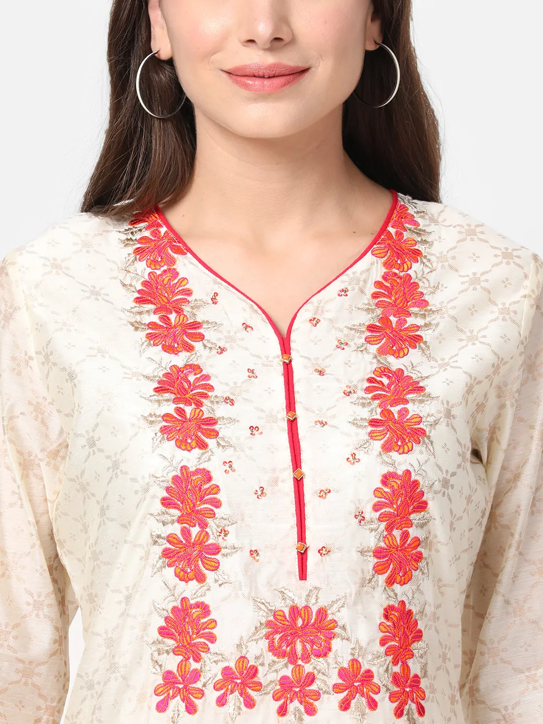 Off White Embroidered Kurta With Trouser