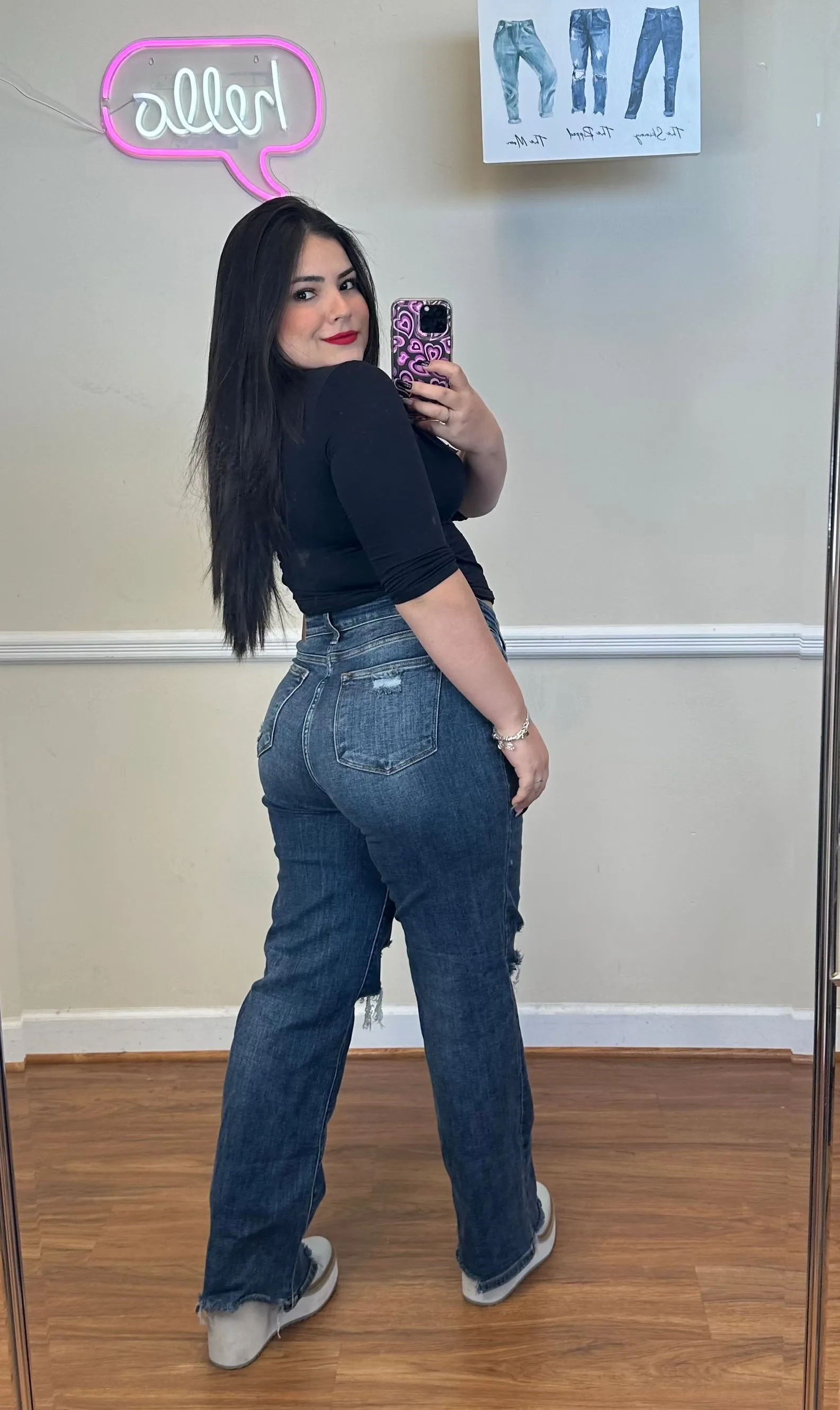 #P953 Tiana 90's Knee Destroyed Straight Jeans Denim