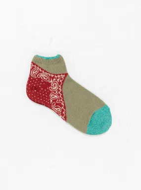 Paisley Bandana Heel Ankle Socks Khaki/Red