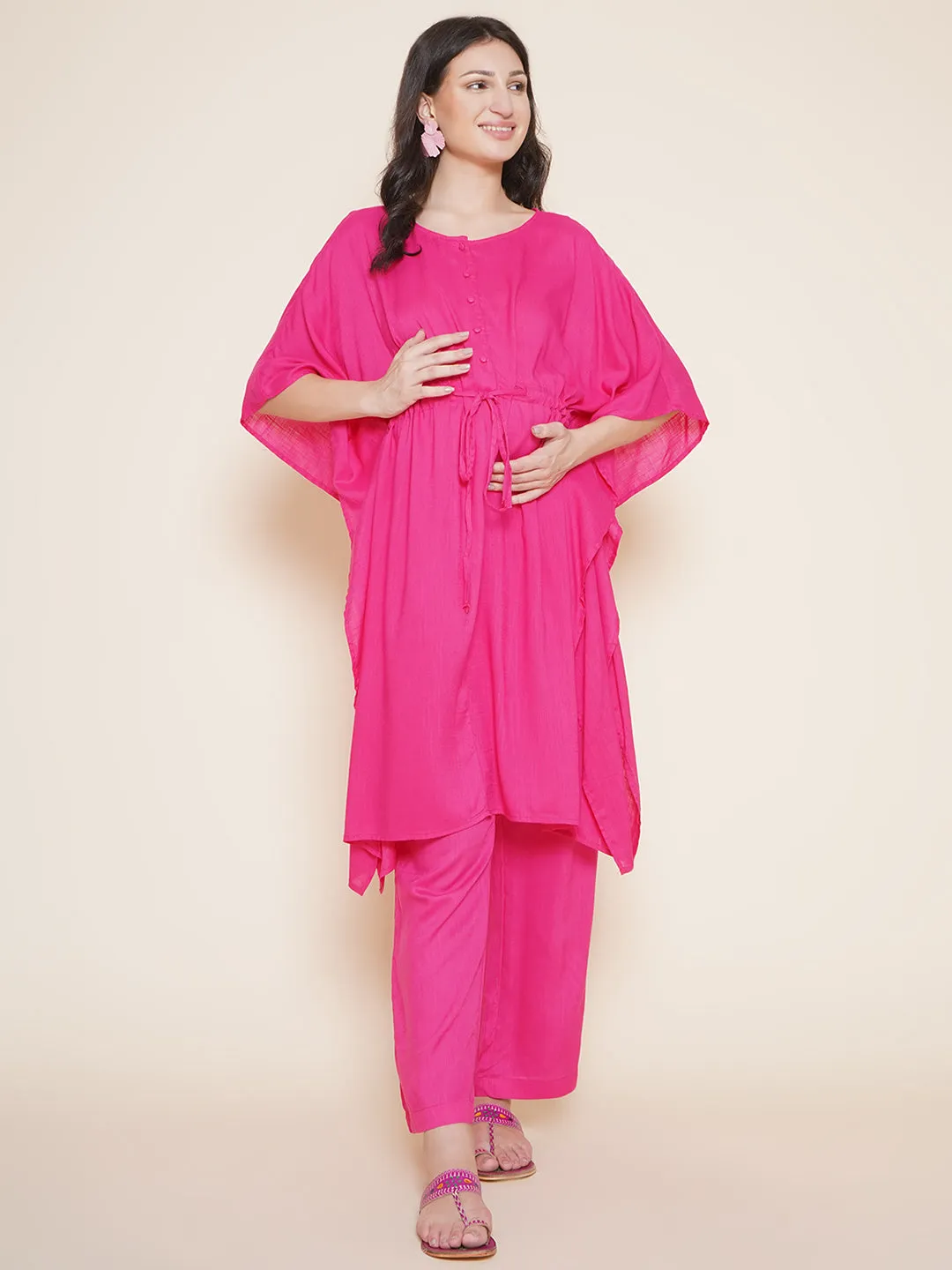 Pink Maternity and Nursing Kaftan Set