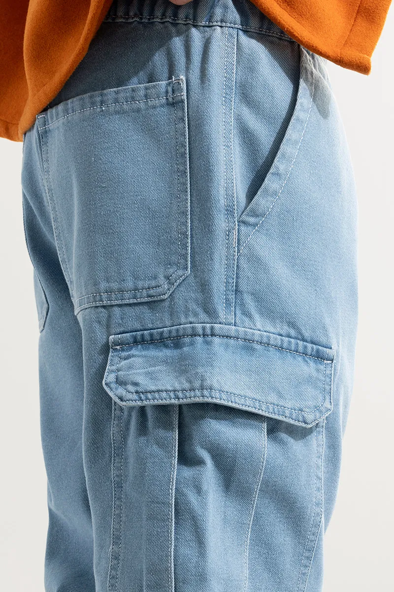 Pull On Sky Blue Baggy Fit Jeans