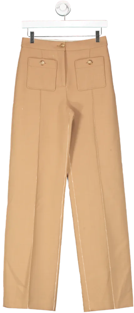 Sezane Beige Dan Wool Blend Straight Leg Trousers  Camel UK 8