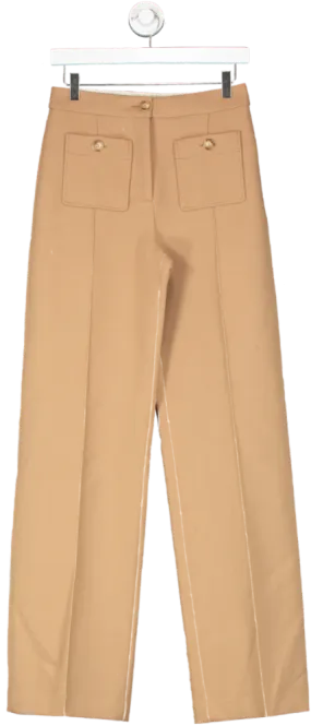 Sezane Beige Dan Wool Blend Straight Leg Trousers  Camel UK 8