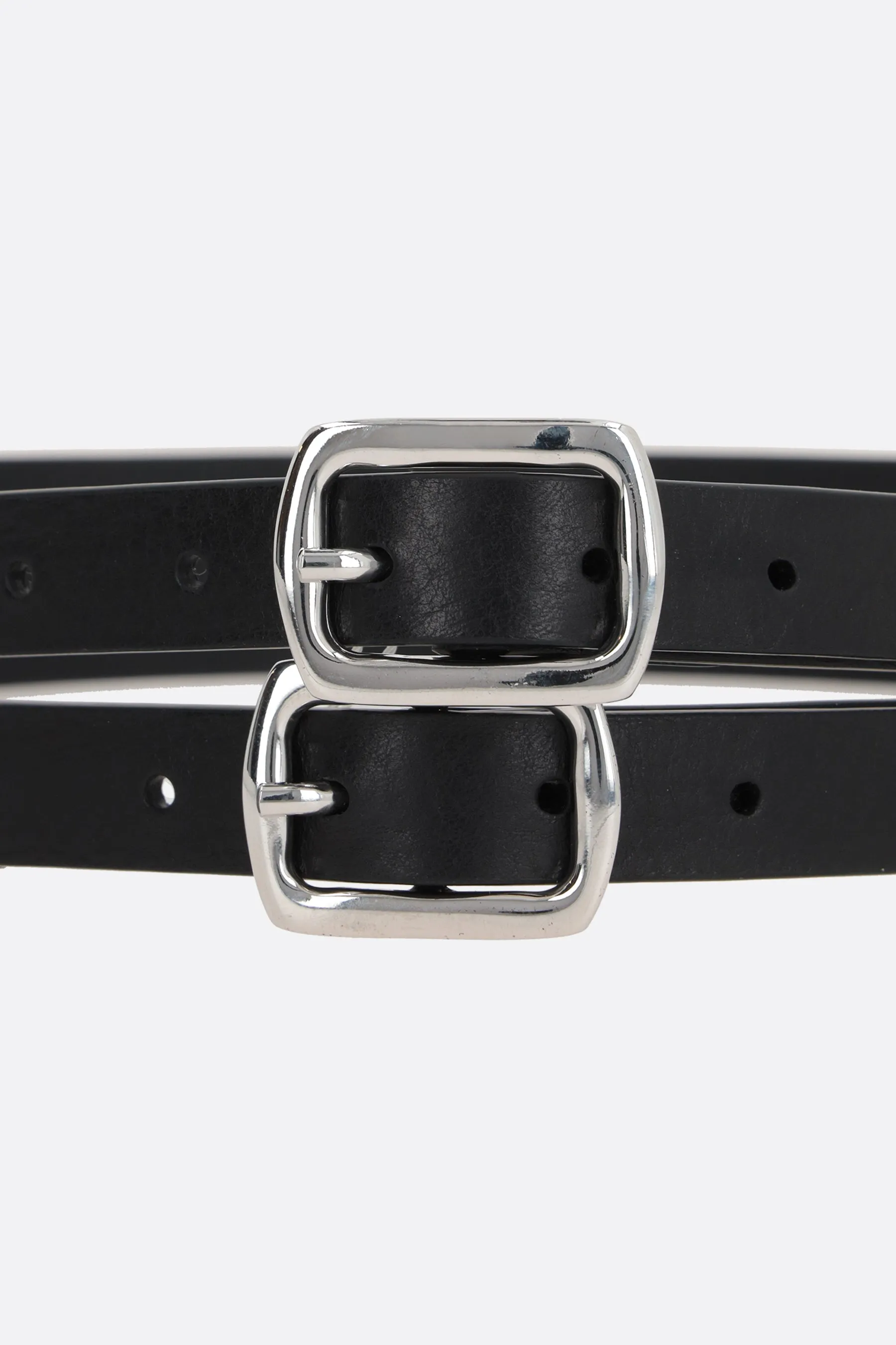 smooth leather belt with double buckle